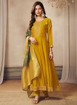 Silk Mustard Ceremonial Wear Embroidery Work Readymade Anarkali Suit